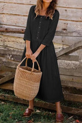 Vestido de media manga con botones y cuello redondo